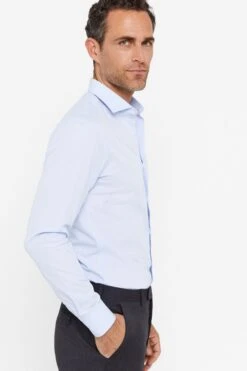 Cortefiel Slim Fit Blue Plain Easy Iron Textured Shirt -Cheap Drape Nova Store 184421s3