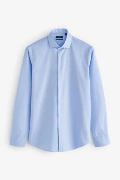 Cortefiel Slim Fit Blue Plain Easy Iron Textured Shirt -Cheap Drape Nova Store 184421s5