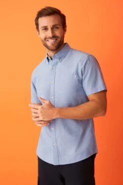 F&F Blue Oxford Short Sleeve Shirt -Cheap Drape Nova Store 304068s3