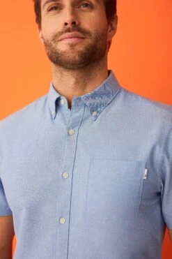 F&F Blue Oxford Short Sleeve Shirt -Cheap Drape Nova Store 304068s4