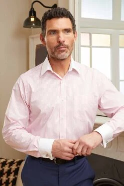 Savile Row Company Pink Stripe Classic Fit Double Cuff Shirt
