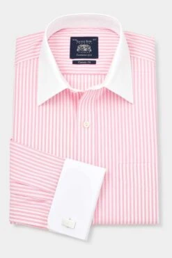 Savile Row Company Pink Stripe Classic Fit Double Cuff Shirt -Cheap Drape Nova Store 458882s3