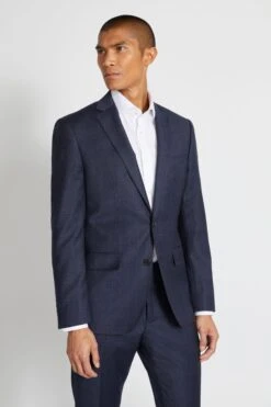 MOSS Tailored Fit Navy Milled Check Suit: Jacket