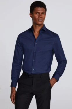 MOSS Blue Slim Fit Dark Stretch Shirt