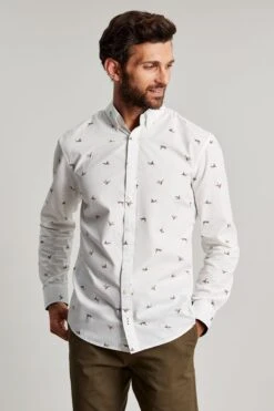 Joules Invitation Long Sleeve Classic Fit Printed White Shirt