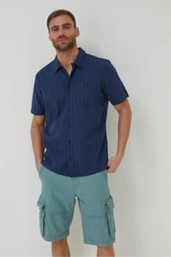 FatFat Blue Self Stripe Revere Shirt