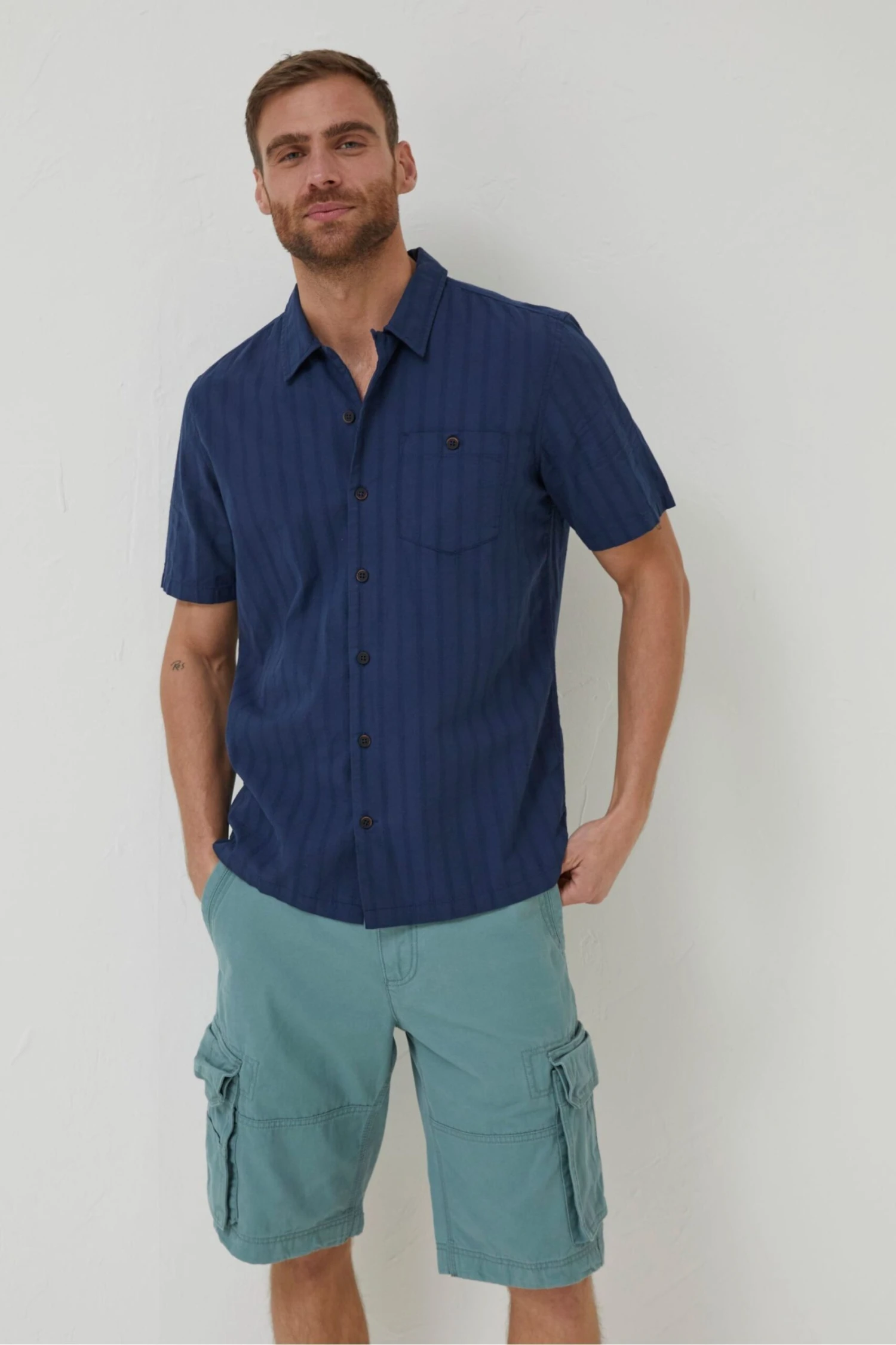 FatFat Blue Self Stripe Revere Shirt 3 FatFat Blue Self Stripe Revere Shirt