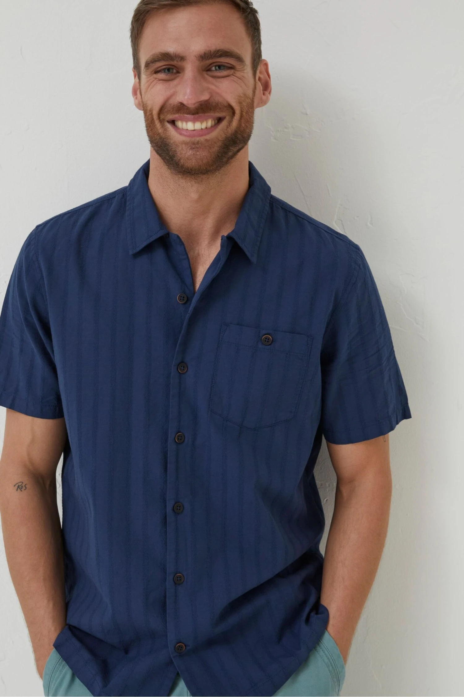 FatFat Blue Self Stripe Revere Shirt 6 FatFat Blue Self Stripe Revere Shirt - Image 4