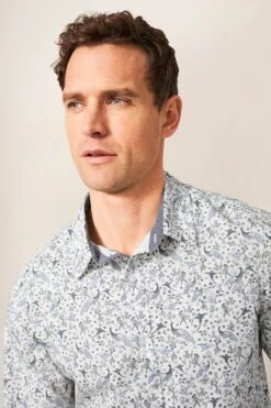 White Stuff Slim Fit Cream Peacock Printed Shirt -Cheap Drape Nova Store A90851s4