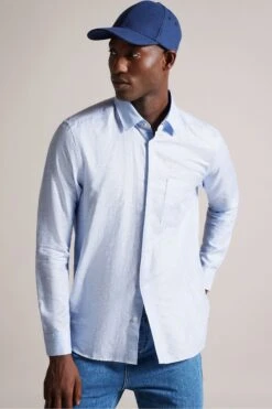 Ted Baker Blue Kingwel Long Sleeve Linen Shirt