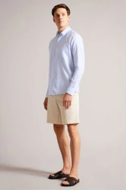 Ted Baker Blue Kingwel Long Sleeve Linen Shirt -Cheap Drape Nova Store C23999s3