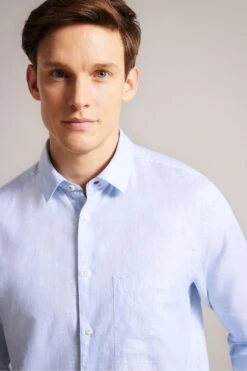 Ted Baker Blue Kingwel Long Sleeve Linen Shirt -Cheap Drape Nova Store C23999s4