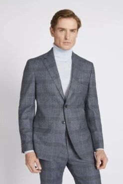MOSS X Barberis Tailored Fit Blue Check Suit: Jacket
