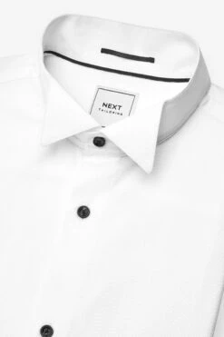 Next White Textured Regular Fit Double Cuff Dress Shirt -Cheap Drape Nova Store C36484s7