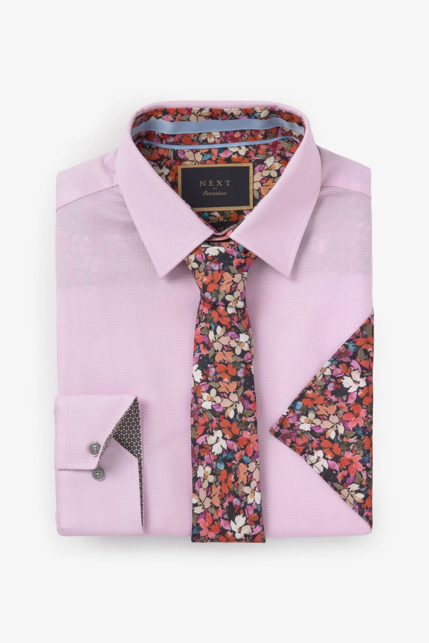 Next Pink/Orange Floral Shirt, Tie, Pocket Square And Lapel Pin Pack 4 Next Pink/Orange Floral Shirt, Tie, Pocket Square And Lapel Pin Pack - Image 2
