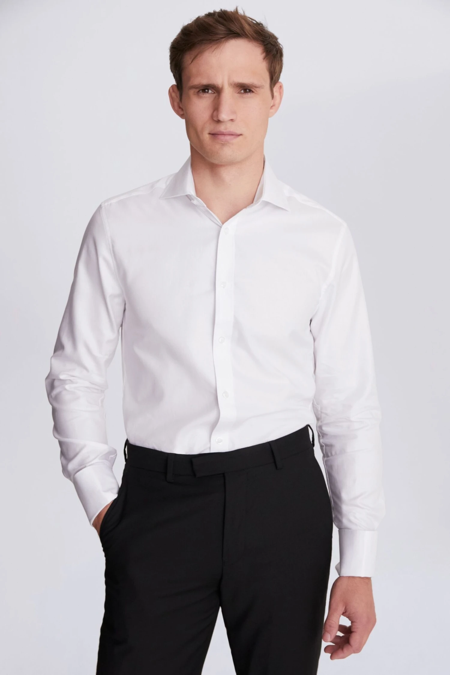 MOSS White Tailored Fit White Double Cuff Twill Shirt 3 MOSS White Tailored Fit White Double Cuff Twill Shirt