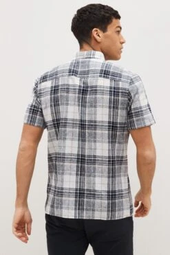 Next Linen Blend Short Sleeve Check Shirt -Cheap Drape Nova Store C59302s2