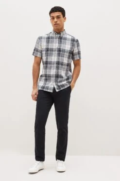 Next Linen Blend Short Sleeve Check Shirt -Cheap Drape Nova Store C59302s3