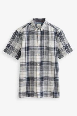 Next Linen Blend Short Sleeve Check Shirt -Cheap Drape Nova Store C59302s5