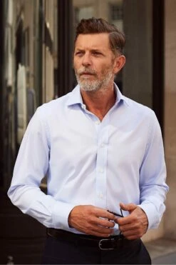 Savile Row Co Sky Blue Twill Slim Fit Double Cuff Shirt