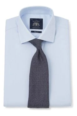 Savile Row Co Sky Blue Twill Slim Fit Double Cuff Shirt -Cheap Drape Nova Store C62800s5