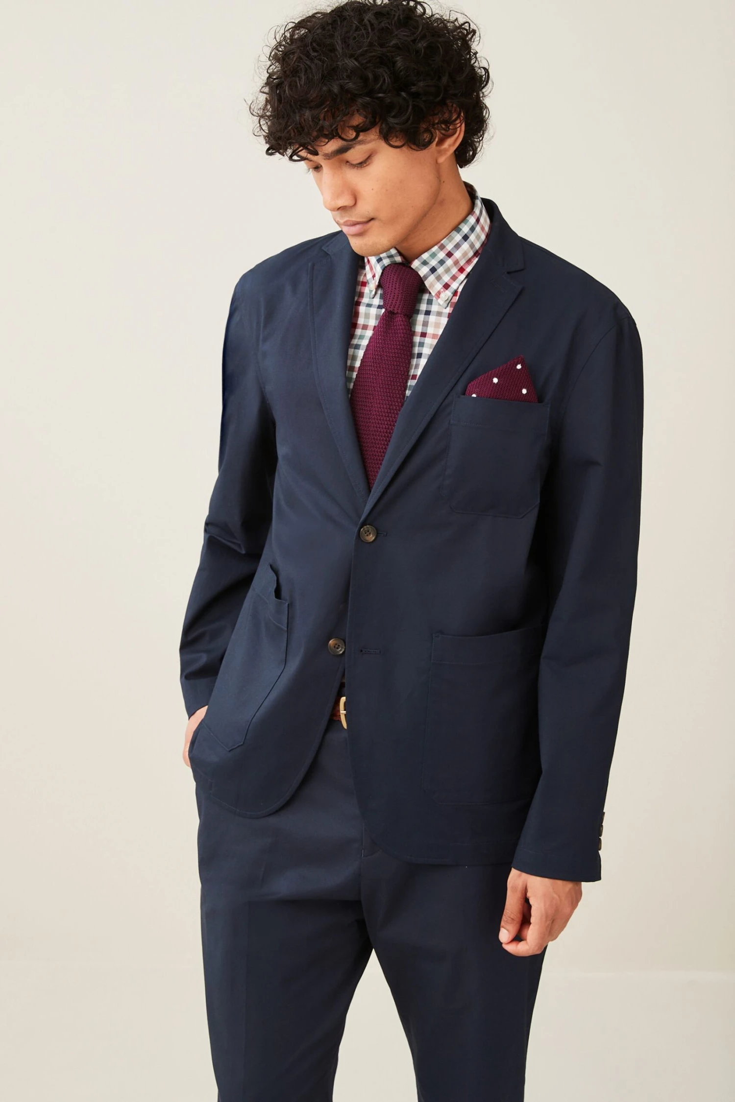 Next Navy Blue Relaxed Fit Cotton Rich Suit: Jacket 3 Next Navy Blue Relaxed Fit Cotton Rich Suit: Jacket