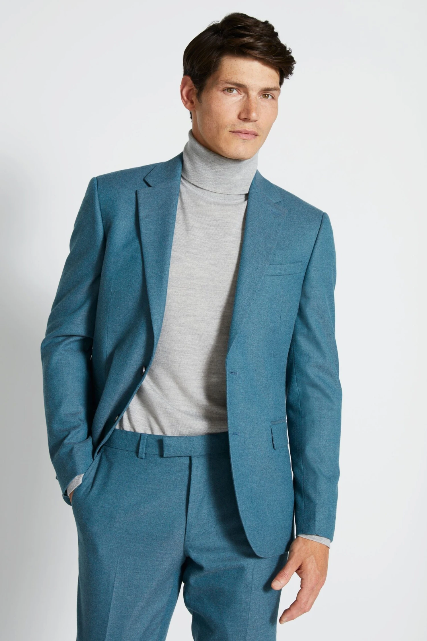 MOSS Slim Fit Teal Blue Flannel Suit: Jacket 3 MOSS Slim Fit Teal Blue Flannel Suit: Jacket