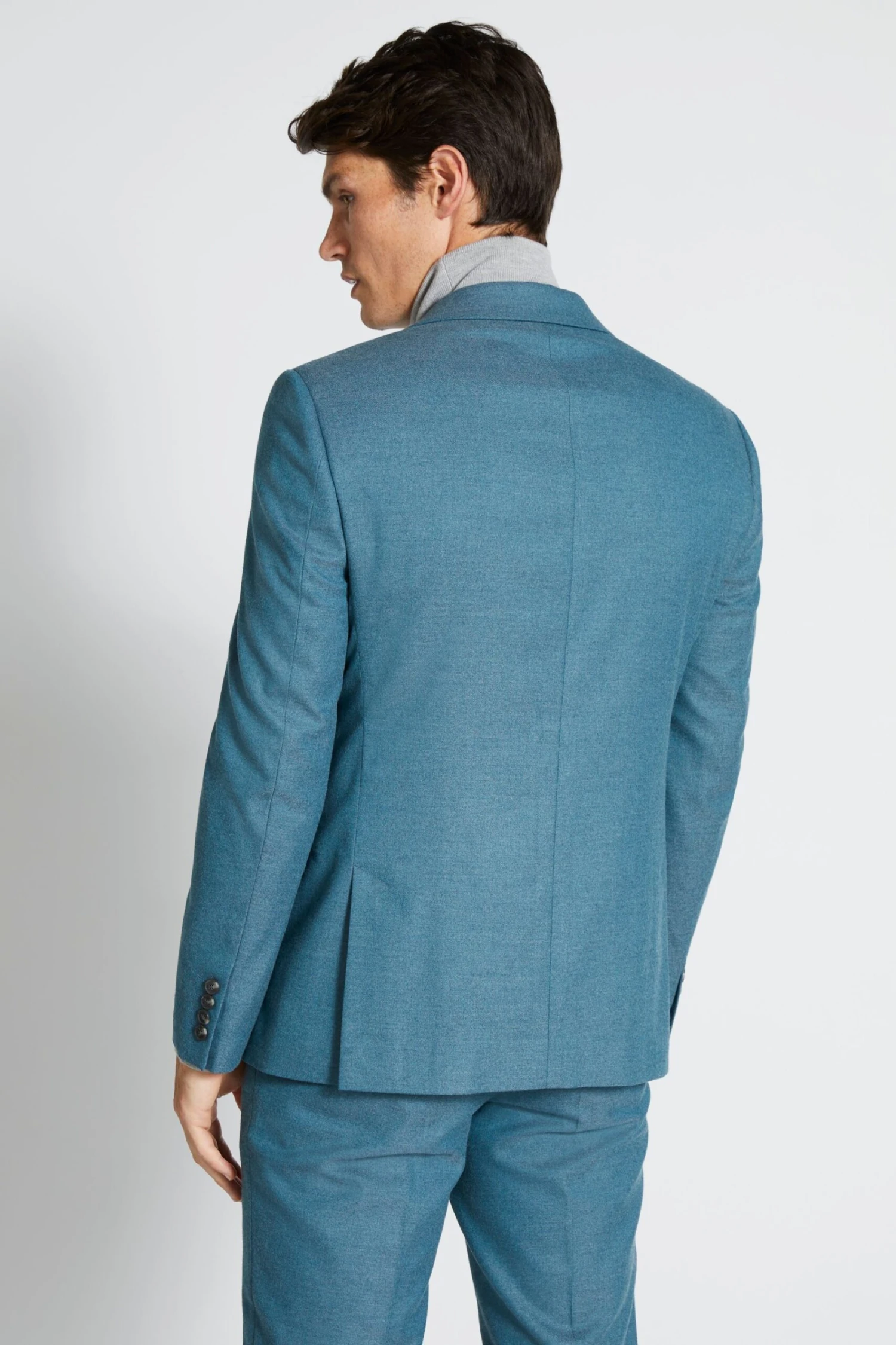 MOSS Slim Fit Teal Blue Flannel Suit: Jacket 4 MOSS Slim Fit Teal Blue Flannel Suit: Jacket - Image 2