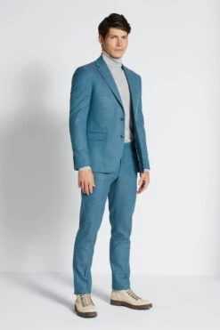 MOSS Slim Fit Teal Blue Flannel Suit: Jacket 9 MOSS Slim Fit Teal Blue Flannel Suit: Jacket -Cheap Drape Nova Store C69 071s3