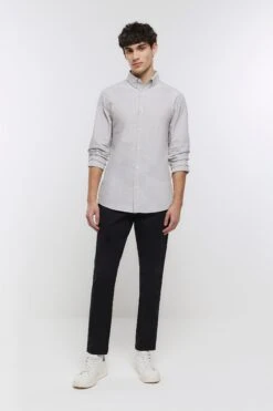 River Island Grey Stretch Oxford Shirt -Cheap Drape Nova Store C76743s2