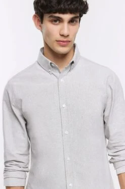 River Island Grey Stretch Oxford Shirt -Cheap Drape Nova Store C76743s4