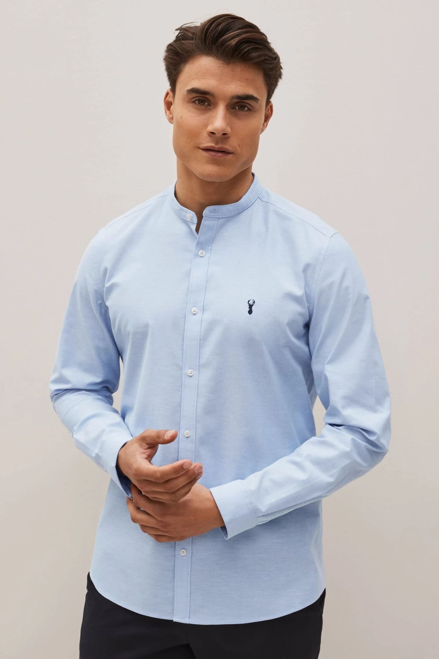 Next Stretch Oxford Long Sleeve Shirt With Grandad Collar 3 Next Stretch Oxford Long Sleeve Shirt With Grandad Collar