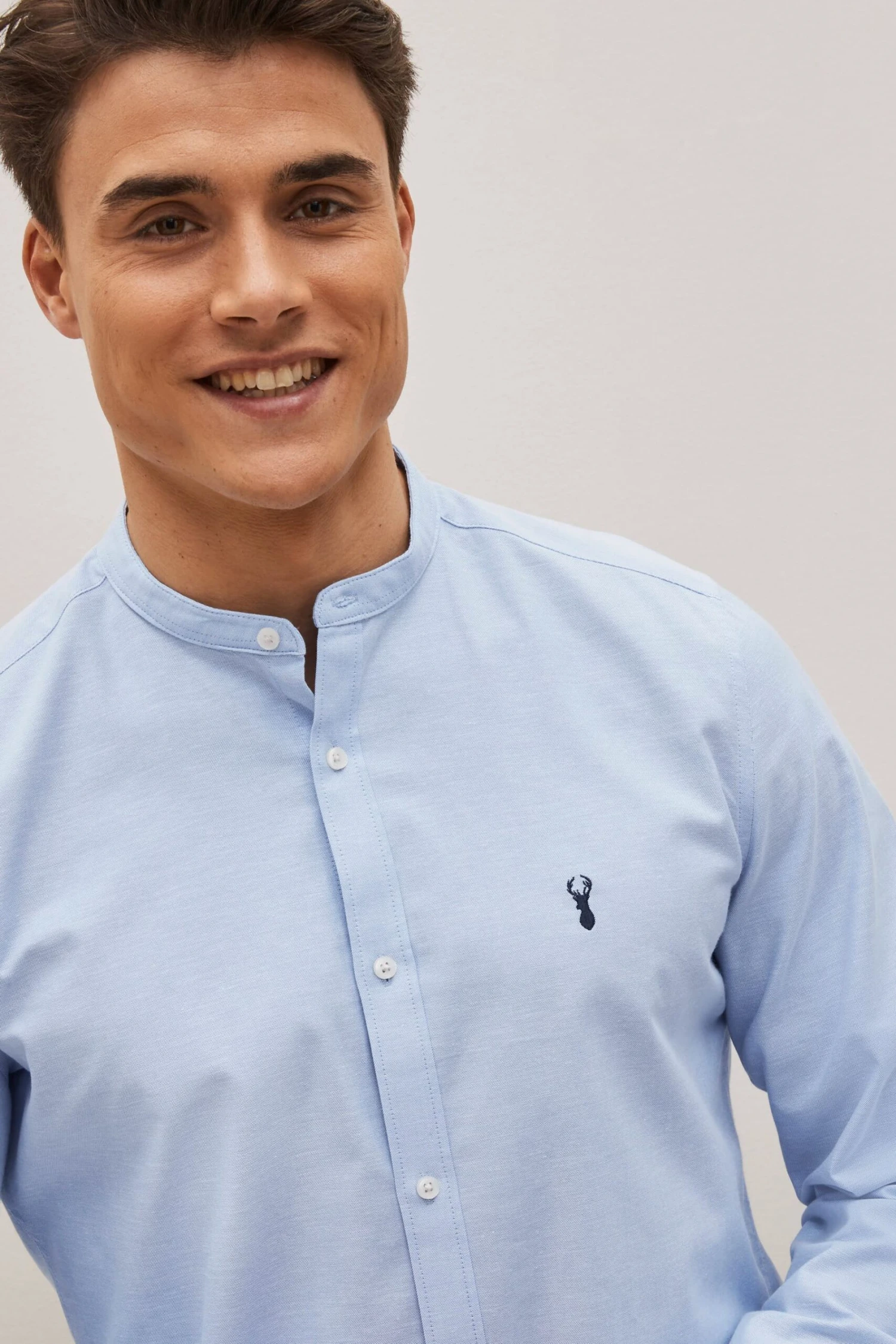Next Stretch Oxford Long Sleeve Shirt With Grandad Collar 5 Next Stretch Oxford Long Sleeve Shirt With Grandad Collar - Image 3
