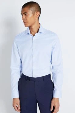 MOSS Blue Tailored Fit Sky Puppytooth Single Cuff Shirt