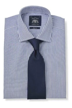 Savile Row Co Navy Bengal Stripe Slim Fit Double Cuff Shirt -Cheap Drape Nova Store C96280s3