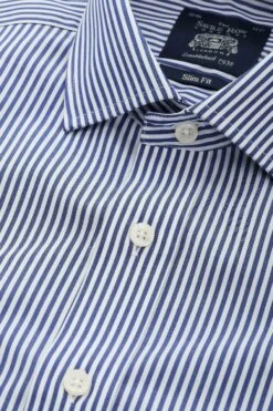 Savile Row Co Navy Bengal Stripe Slim Fit Double Cuff Shirt -Cheap Drape Nova Store C96280s5