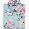 Next Sage Green Floral Signature Printed Trimmed Shirt -Cheap Drape Nova Store D15282s
