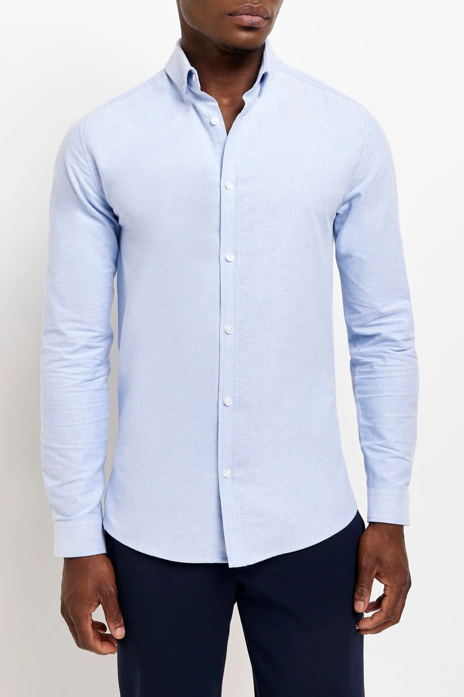 River Island Blue Muscle Fit Oxford Shirt 3 River Island Blue Muscle Fit Oxford Shirt