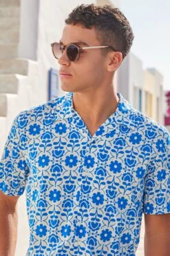 Next Floral Print Cuban Collar Short Sleeve Shirt