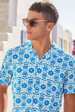 Next Floral Print Cuban Collar Short Sleeve Shirt -Cheap Drape Nova Store D32 409s4