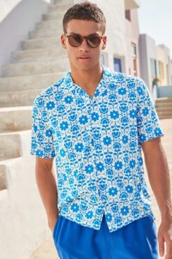 Next Floral Print Cuban Collar Short Sleeve Shirt -Cheap Drape Nova Store D32 409s6
