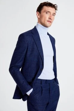 MOSS Tailored Fit Blue Suit: Jacket With Black Check