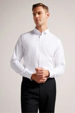Ted Baker Witfor Long Sleeve Rounded Collar White Shirt