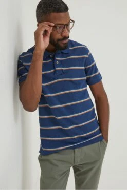 FatFace Blue Pique Stripe Polo Shirt