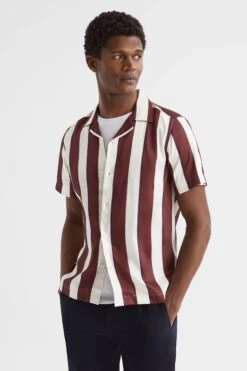 Reiss Virginia Slim Fit Cuban Collar Striped Shirt