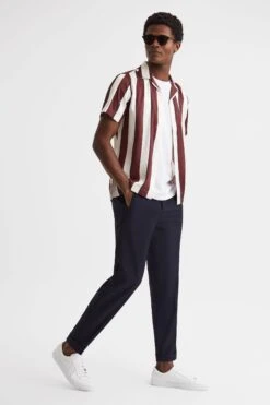 Reiss Virginia Slim Fit Cuban Collar Striped Shirt -Cheap Drape Nova Store D63 029s3