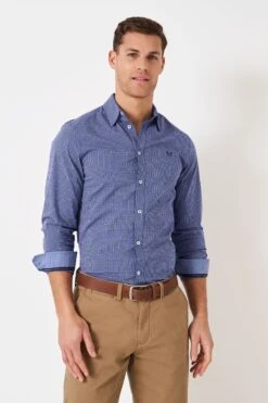 Crew Clothing Company Blue Check Print Cotton Classic Shirt -Cheap Drape Nova Store D89433s3