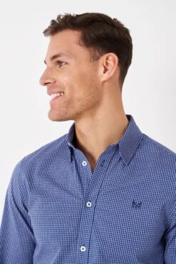 Crew Clothing Company Blue Check Print Cotton Classic Shirt -Cheap Drape Nova Store D89433s4