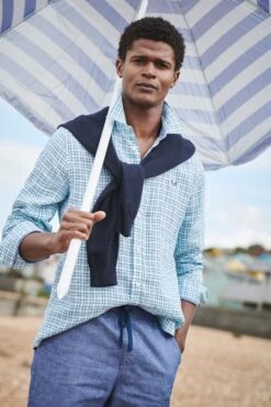 Crew Clothing CompanyMint Green Check Print Linen Classic Shirt