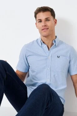 Crew Clothing Company Blue Gingham Cotton Classic Shirt